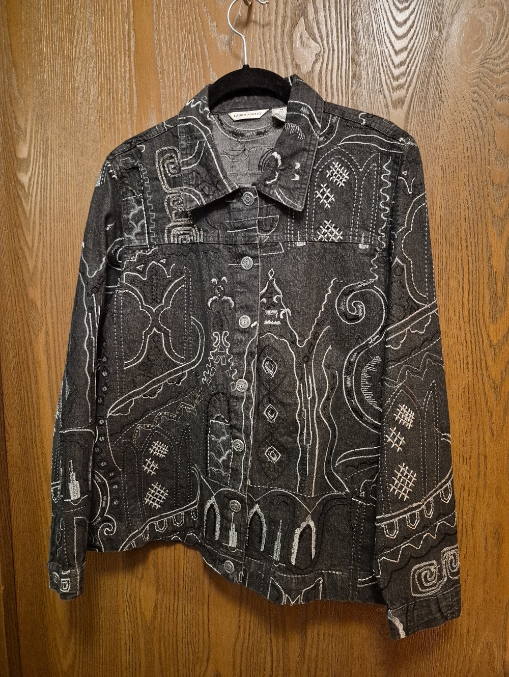 Laura Ashley Black Patterned Button-Up Cotton  Jacket Excellent Condition M